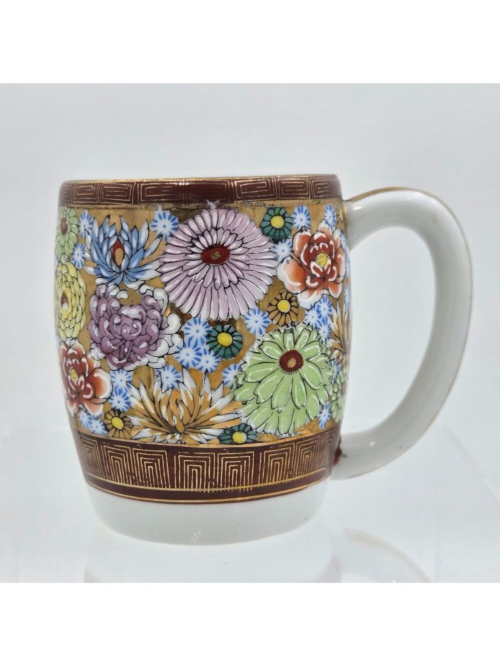 Kutani Yaki Hanazume Handpainted Floral Gosai-de Gold Trim Set 2 Coffee Tea Cup - Picture 2 of 8